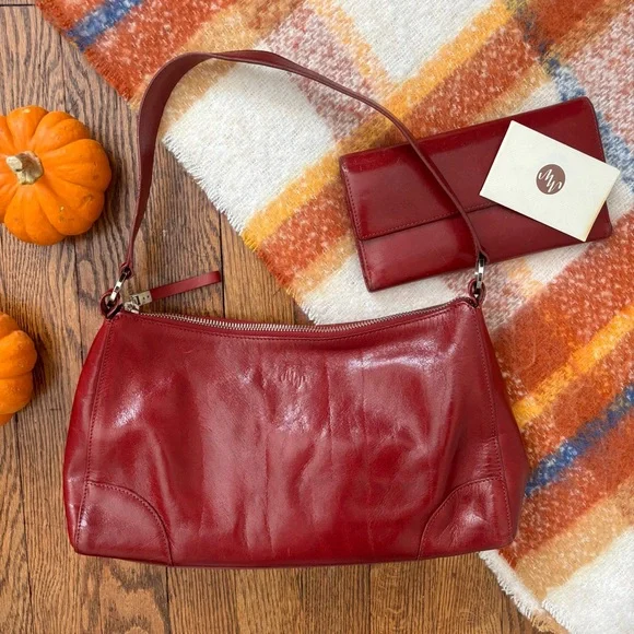 Monsac Red Leather Shoulder Bag - Picture 1 of 1